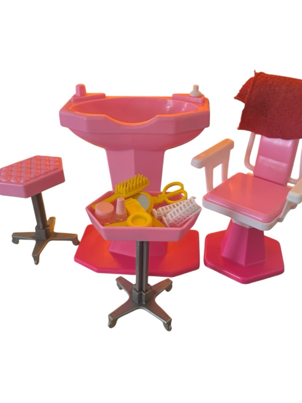 Vintage Arco Barbie Fashion Doll Beauty Salon Playset Sink, Chair, Accessories